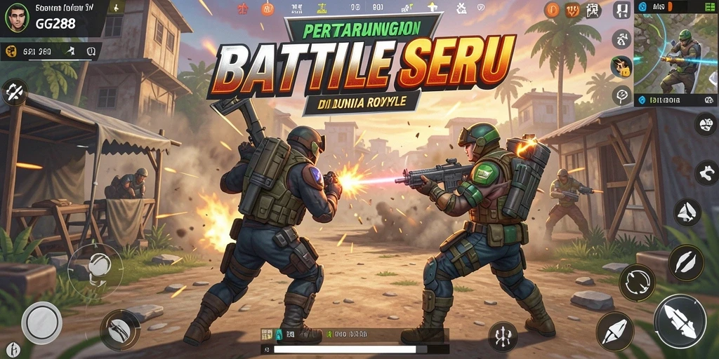 Screenshot dari gameplay GG288 yang menampilkan pertempuran intens Battle Royale.