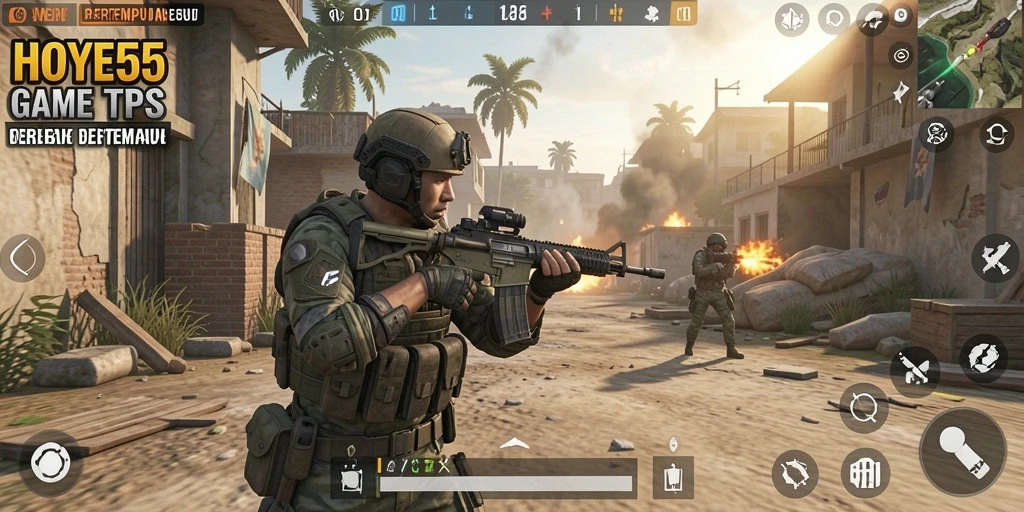 Tangkapan layar gameplay seru dari HOYE55 yang menunjukkan aksi TPS yang mendebarkan.