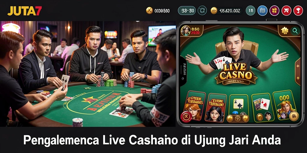 Gameplay mendebarkan dari aplikasi Live Casino JUTA7 dengan dealer langsung.