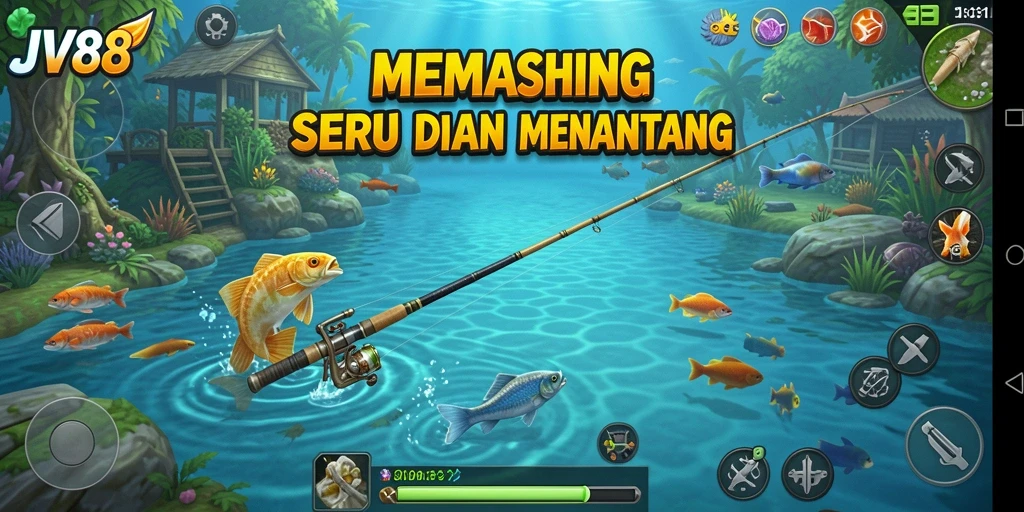 Tampilan gameplay yang menakjubkan dalam JV88 saat memancing.