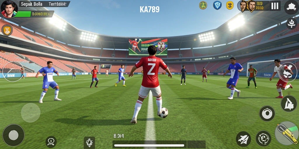 Screenshot gameplay KA789 yang menampilkan aksi seru pertandingan sepak bola.