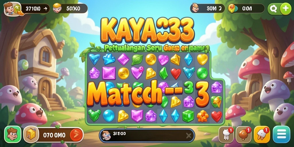 Layar gameplay KAYA33 menampilkan tantangan Match-3 yang seru.