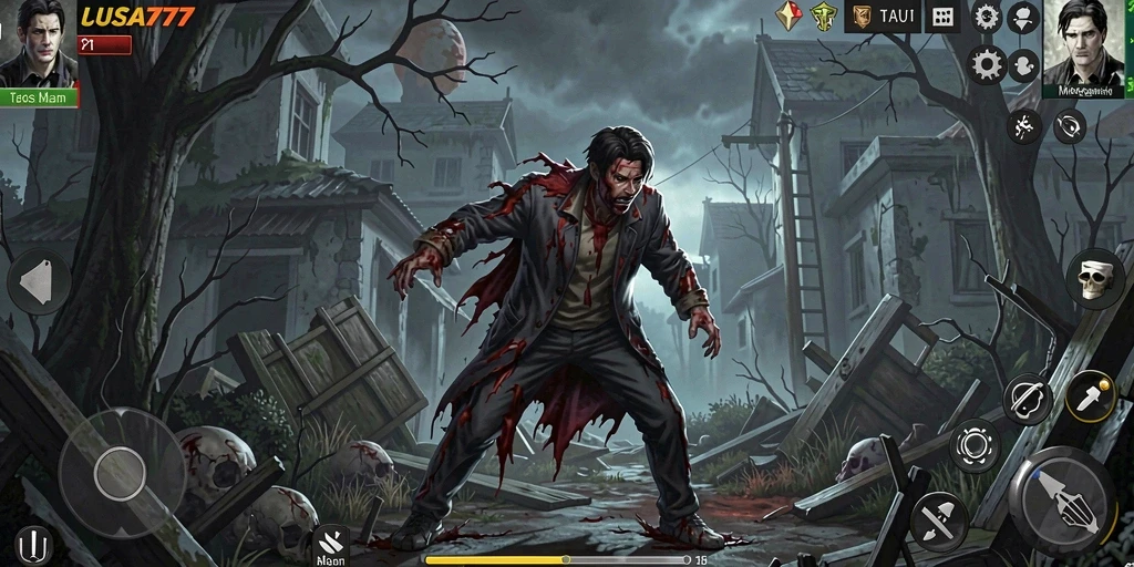 Screenshot utama LUSA777 menampilkan momen ketegangan saat pemain menjelajahi tempat angker.