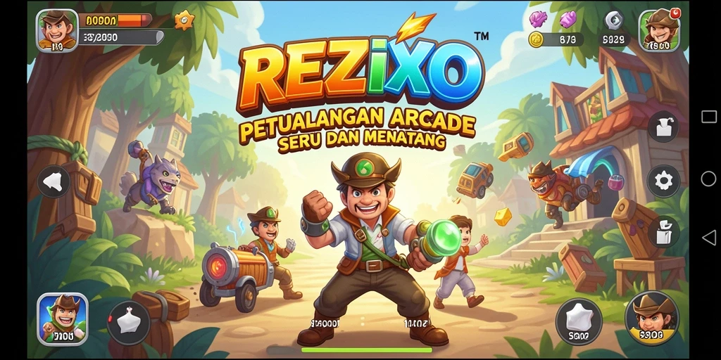 Tampilan menarik dari gameplay dinamis REZIXO di level yang menantang.