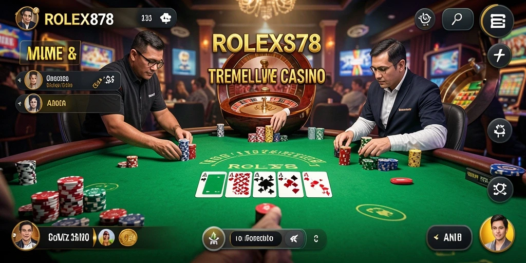 Tampilan gameplay Live Casino yang mendebarkan di ROLEX878.