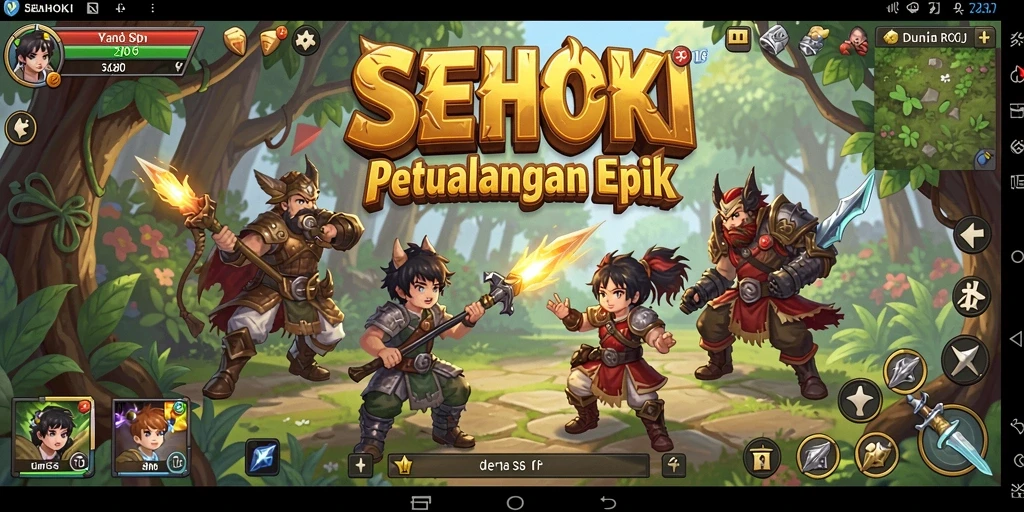 Screenshot gameplay SEHOKI menunjukkan pertarungan epik dan eksplorasi dunia fantastis.