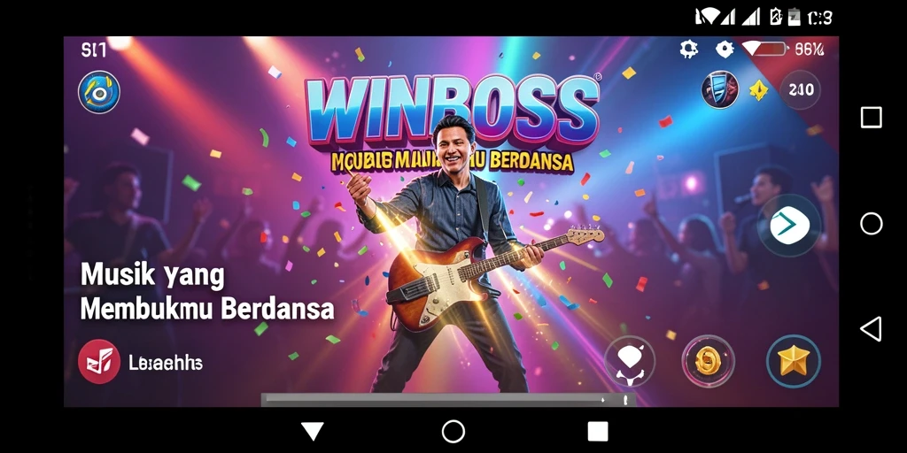 Screenshot WINBOSS menampilkan gameplay interaktif dengan berbagai pilihan lagu.